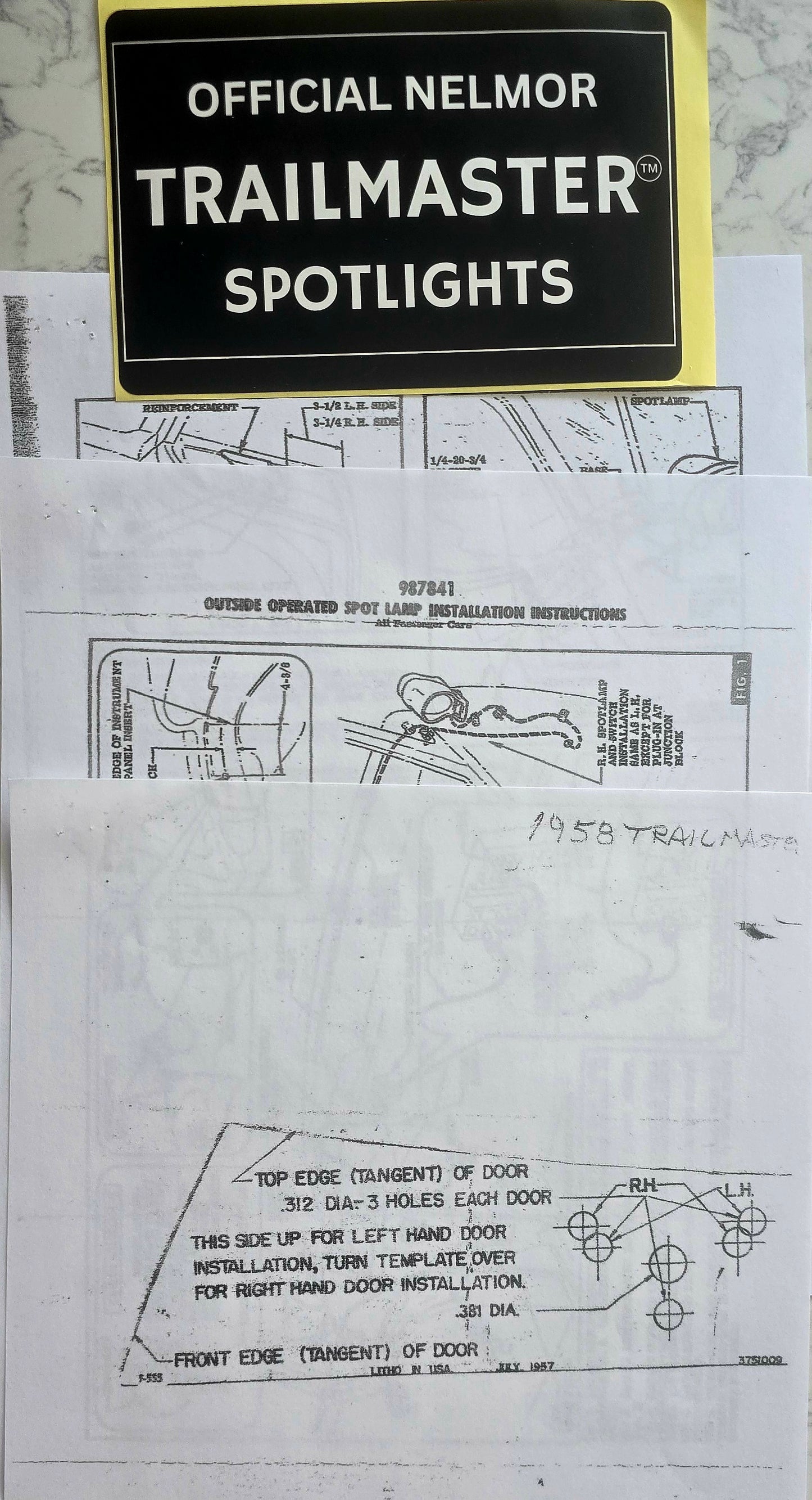 1958 and 1959 Impala Nelmor Trailmaster Spotlight Instructions with Template