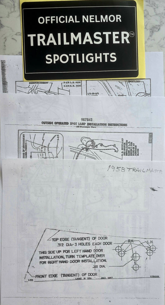 1958 and 1959 Impala Nelmor Trailmaster Spotlight Instructions with Template