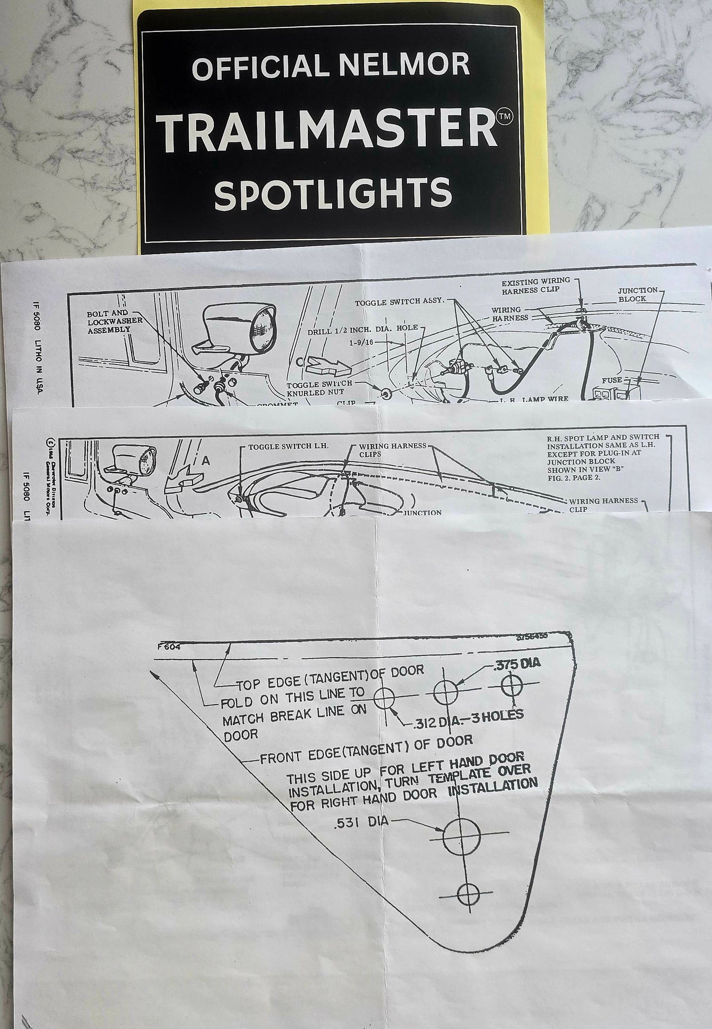 1958 and 1959 Impala Nelmor Trailmaster Spotlight Instructions with Template